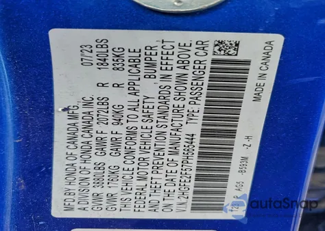 2023 Honda Civic Sport from USA, damaged, VIN 2HGFE2F57PH565444